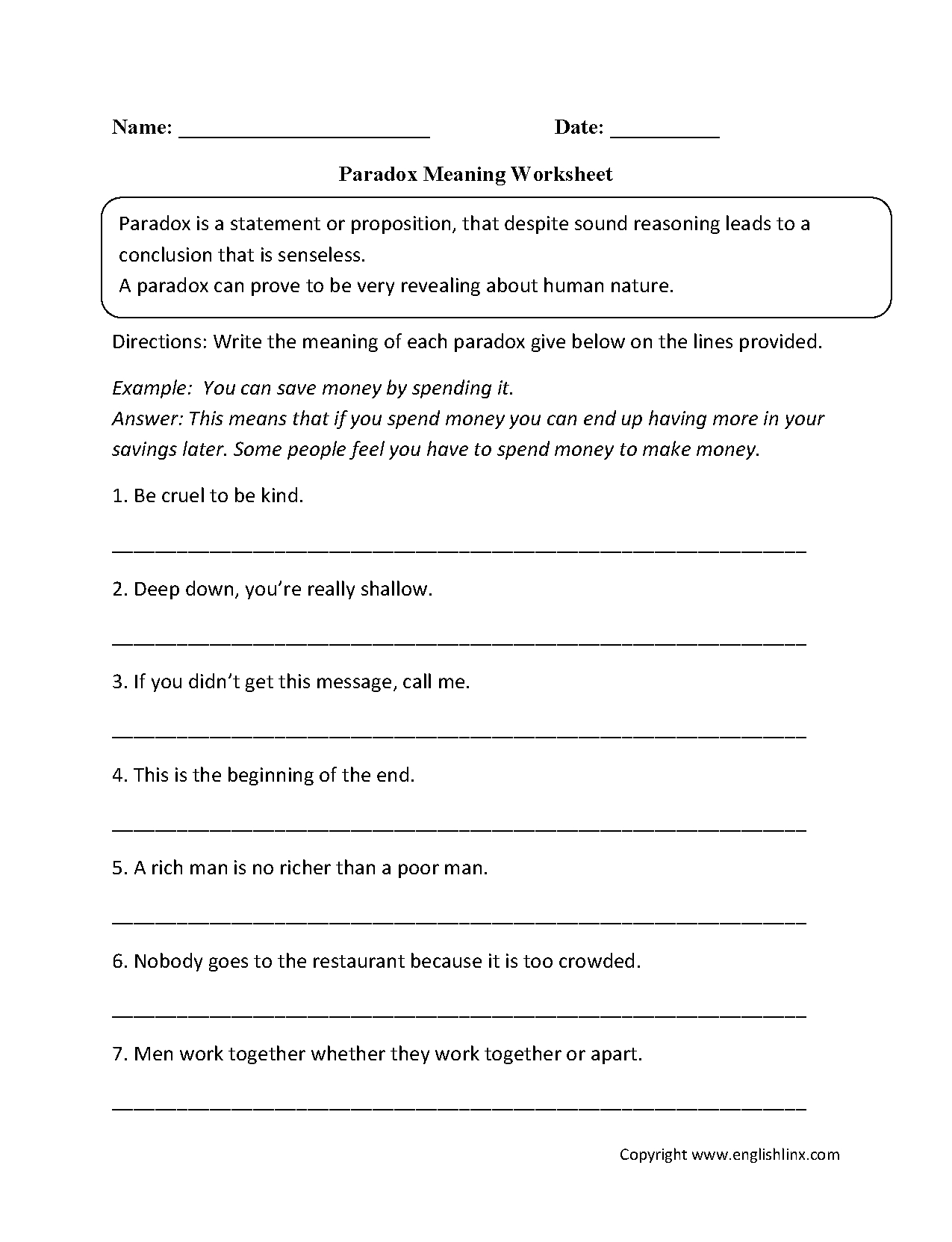 Warm Up To Paradox Worksheet Answers Figurative Language Worksheets Along With Casting Out Nines Worksheet