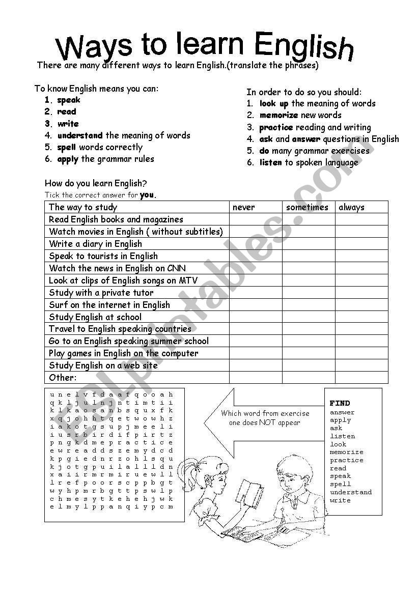Ways To Learn English  Esl Worksheetronit85 As Well As Learning English Worksheets