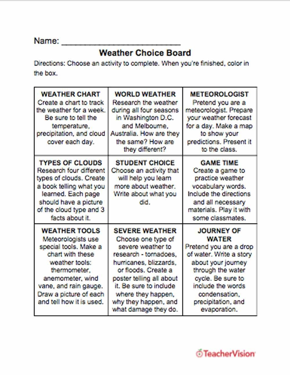 Weather Worksheets Lessons Resources Grades K12  Teachervision Inside Weather And Climate Teaching Resources Worksheet