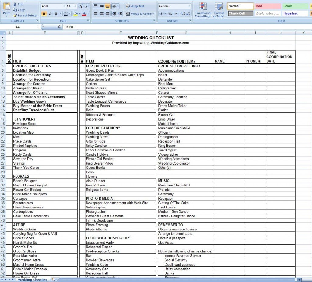 Wedding Checklist Template | Madinbelgrade Throughout Indian Wedding Checklist Excel Spreadsheet