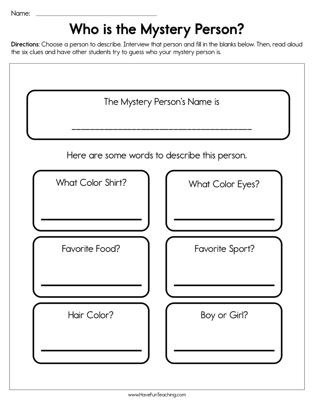 Who Is The Mystery Person Worksheet  Have Fun Teaching Throughout Interview Worksheet For Students