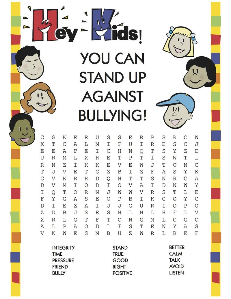 Word Search Puzzle For Kids Bully » Printable Coloring Pages For Kids For Bullying Worksheets For Kindergarten
