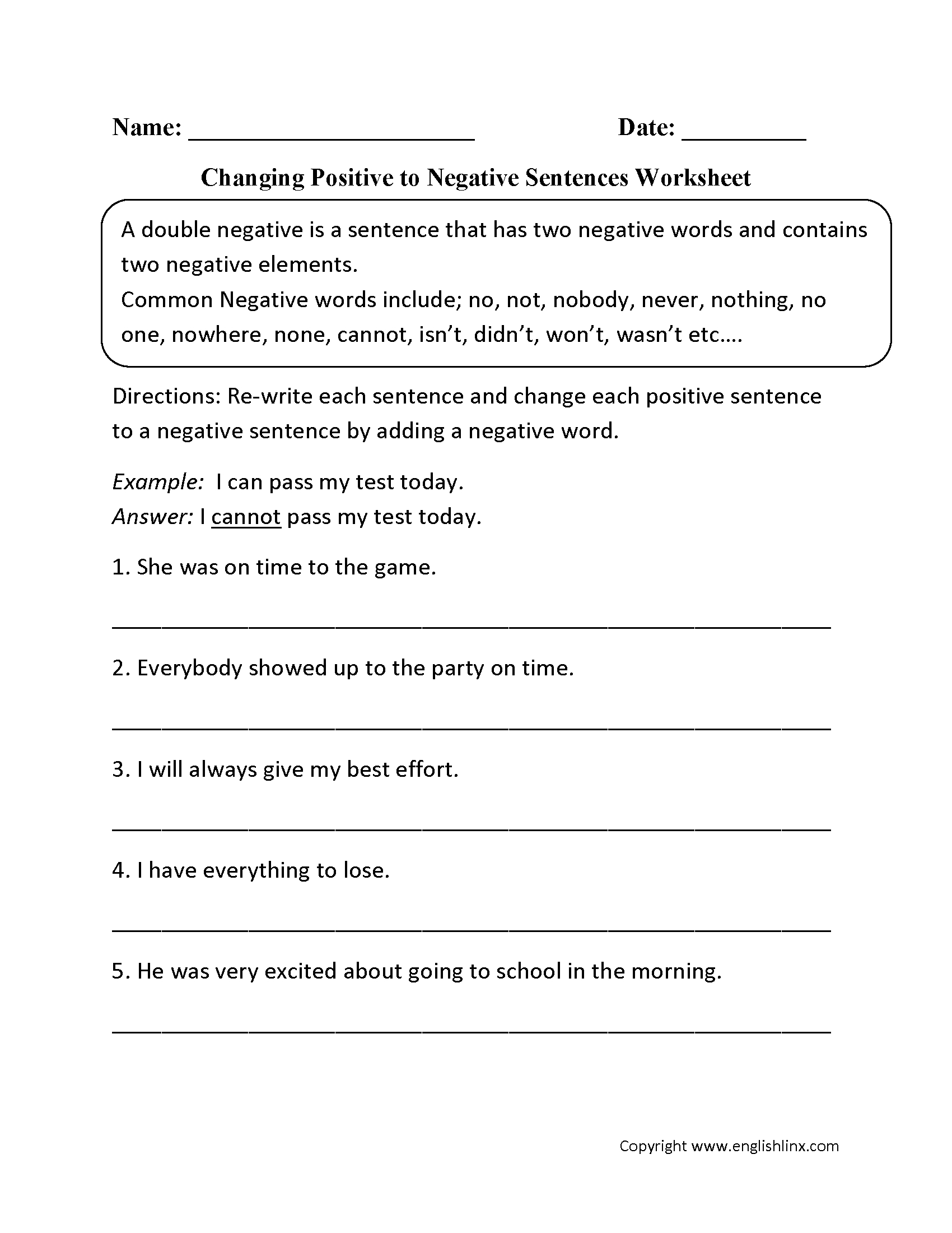 Word Usage Worksheets  Negatives Worksheets For Grammar Worksheets Pdf
