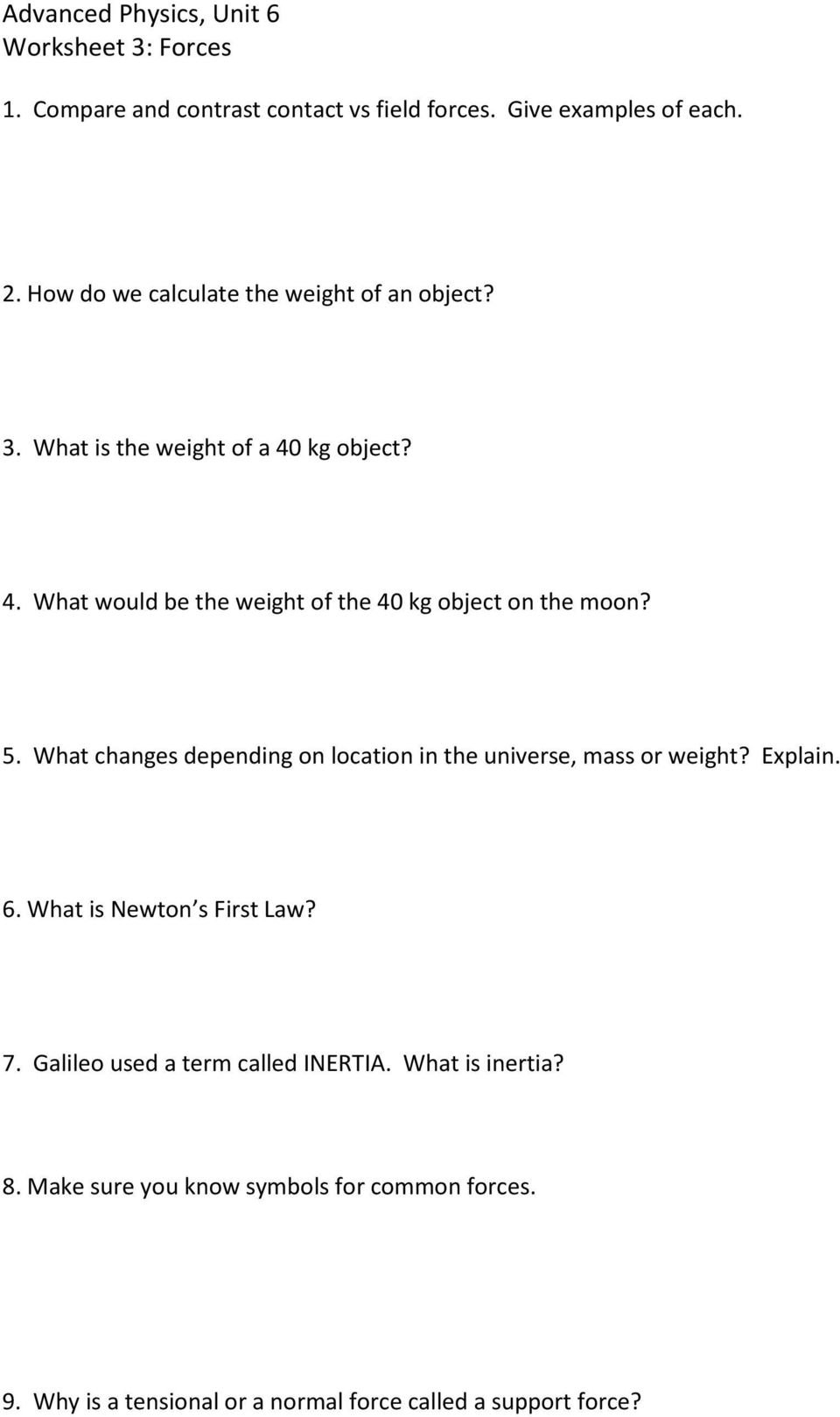 Worksheet 1 Free Body Or Force Diagrams  Pdf And Advanced Physics Unit 6 Worksheet 3 Forces