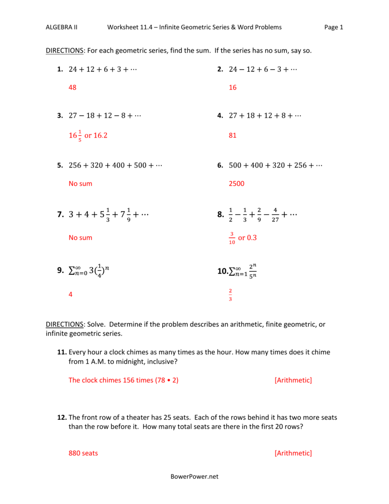 Worksheet 114 Infinite Geometric Series  Word For Geometric Sequence And Series Worksheet
