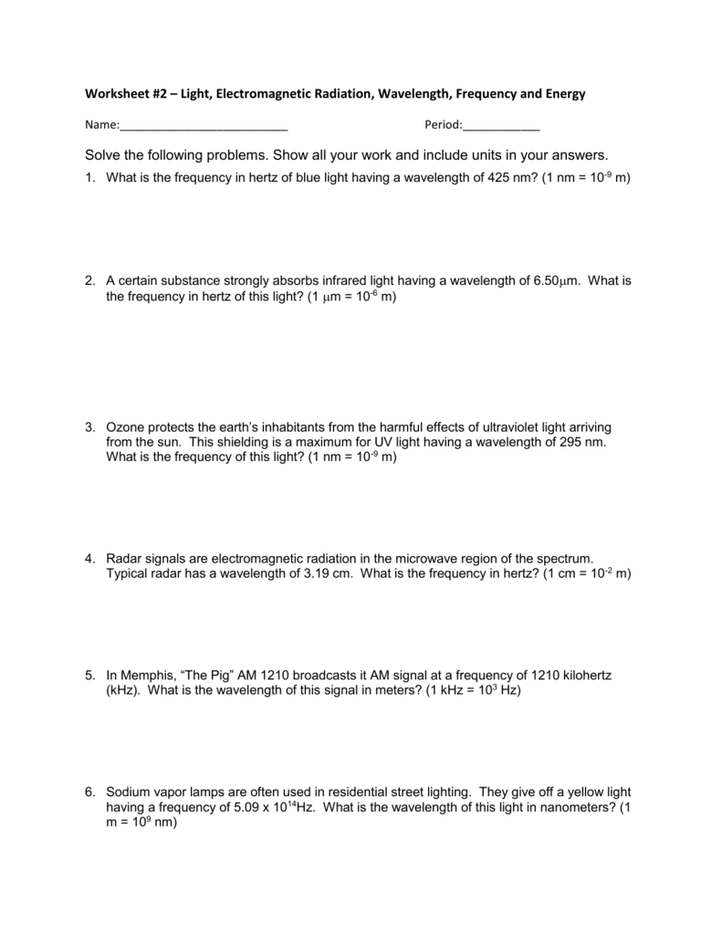 Worksheet 2  Electromagnetic Radiations Answers Or The Electromagnetic Spectrum Worksheet Answer Key