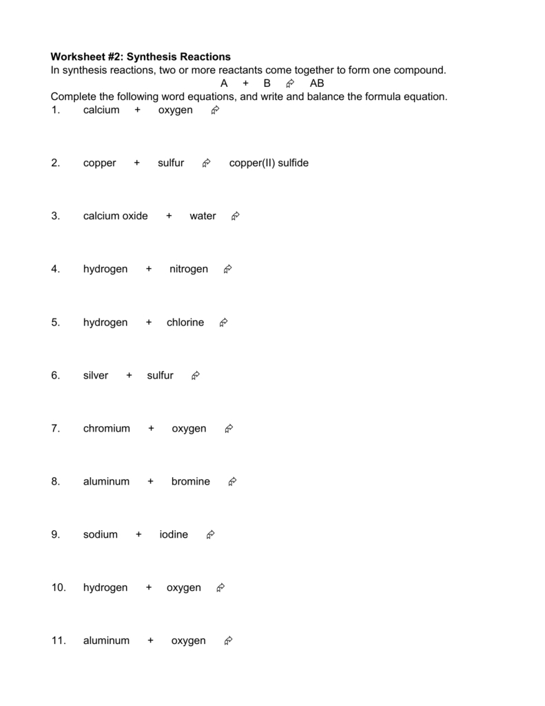Worksheet 2 Synthesis Reactions With Regard To Synthesis Reaction Worksheet