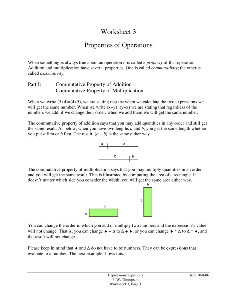 Worksheet 3 Properties Of Operations For Properties Of Operations Worksheet