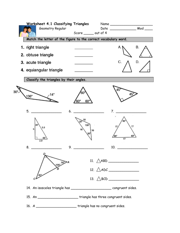 Classifying Triangles Worksheet With Answer Key — 1898