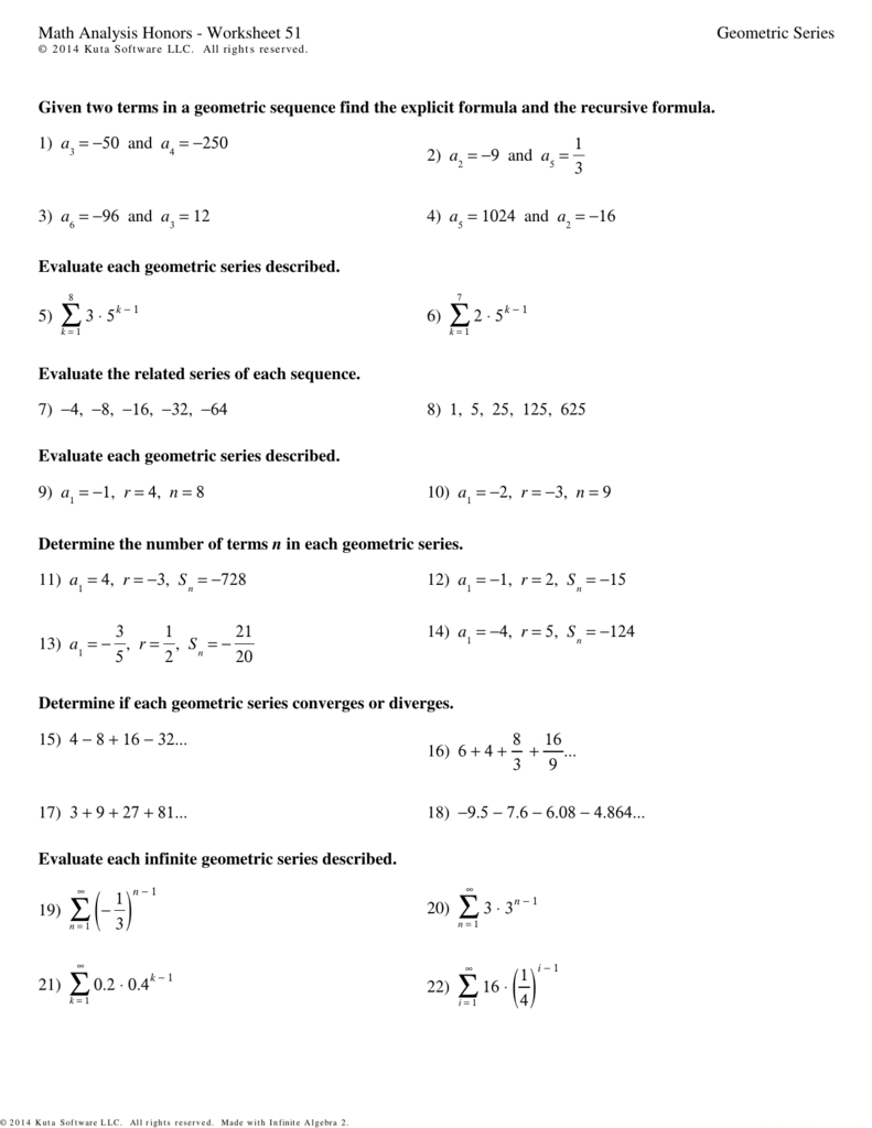 Worksheet 51  Geometric Seriesksia2 Regarding Geometric Sequences Worksheet Answers