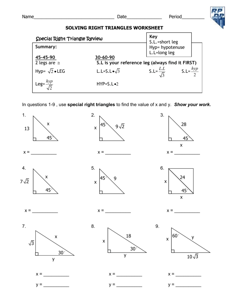 Worksheet 9A Part 2 Along With Solving Right Triangles Worksheet