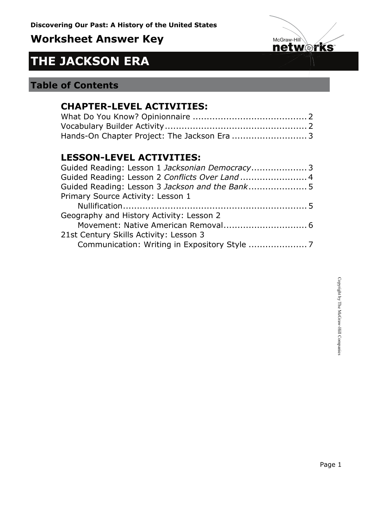 Worksheet Answer Key The Jackson Era Inside Mcgraw Hill Networks World History And Geography Worksheet Answers