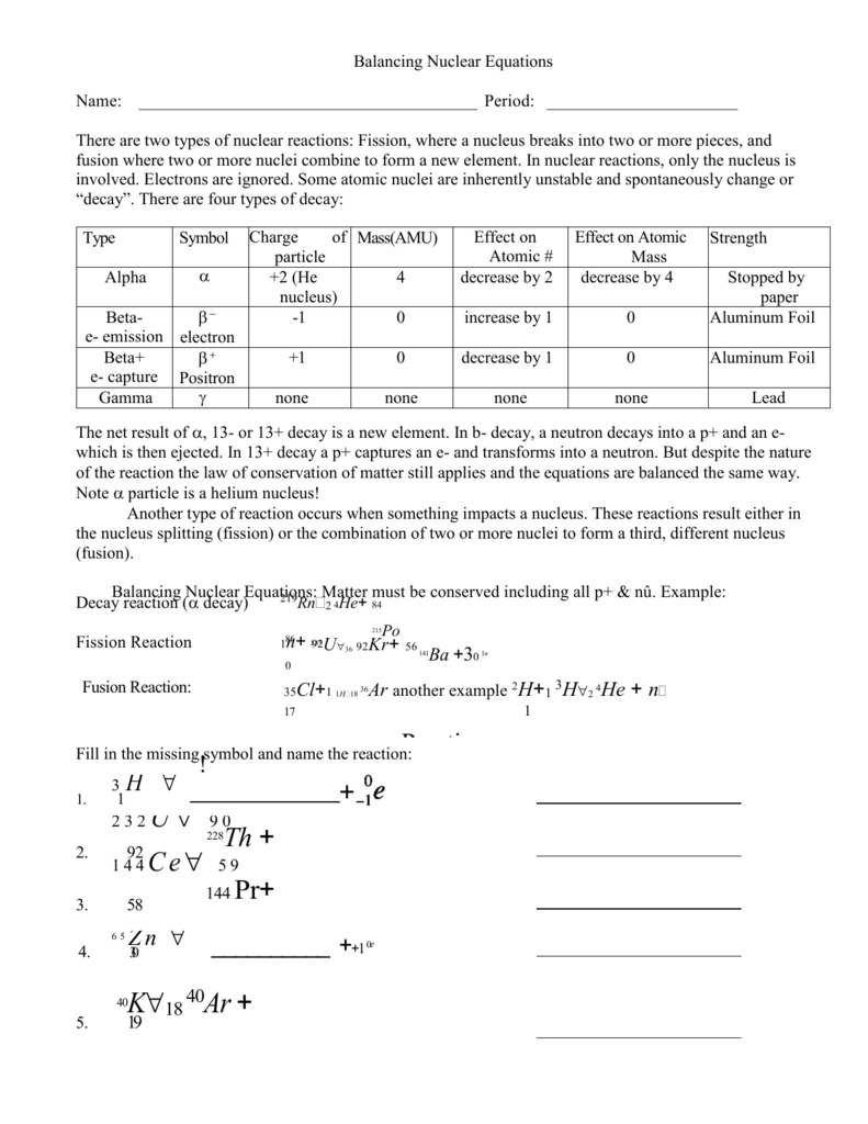 Worksheet Balancing Nuclear Equations Worksheet Worksheet With Balancing Nuclear Equations Worksheet Answers