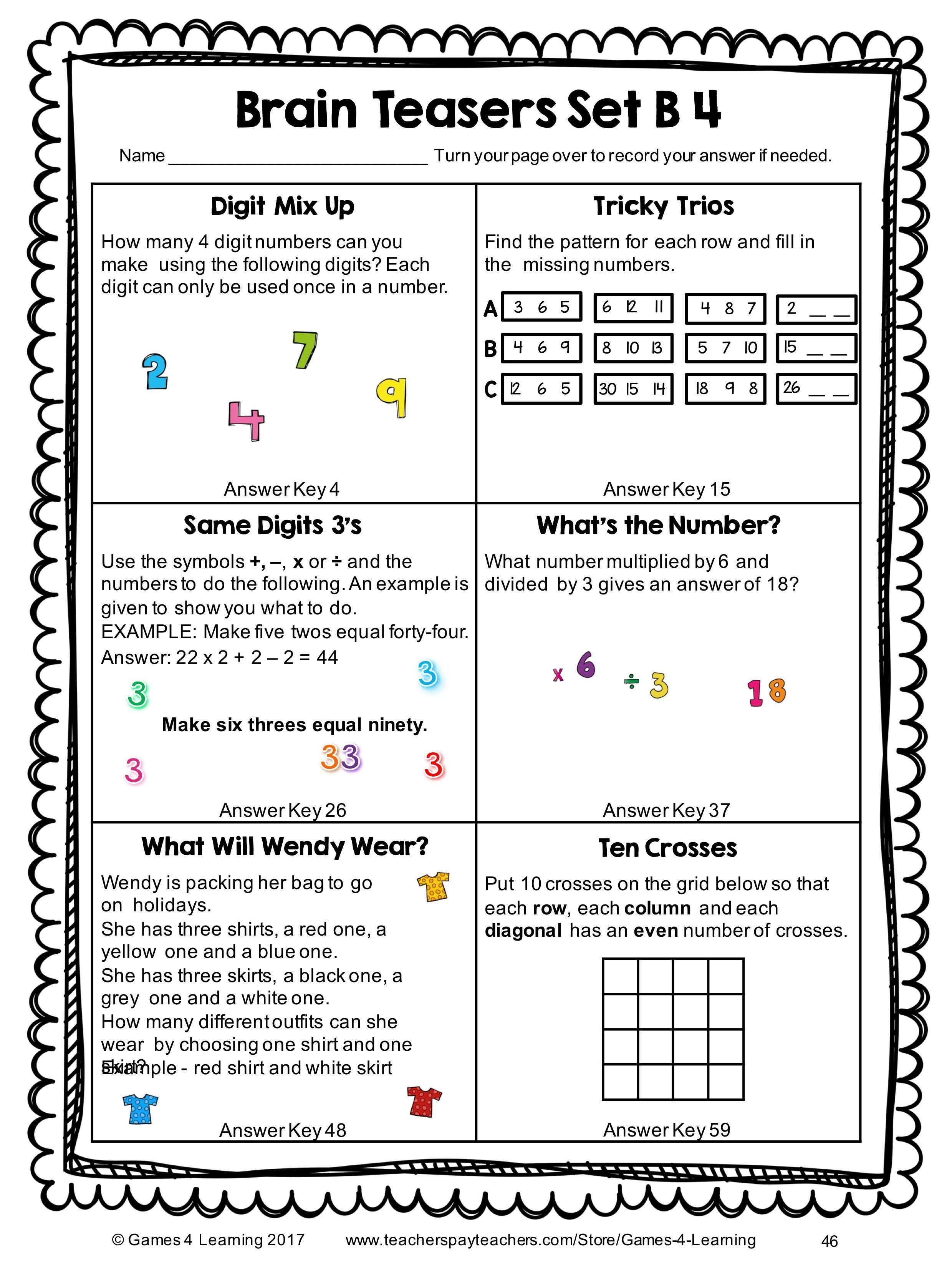 Worksheet Brain Teasers Worksheets Printable Brain Teaser Pertaining To 6Th Grade Brain Teasers Worksheets