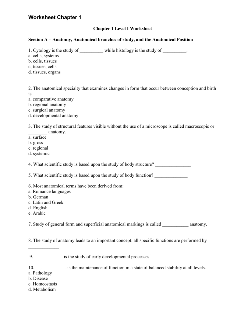 Worksheet Chapter 1 Within Cells Tissues Organs Organ Systems Worksheet