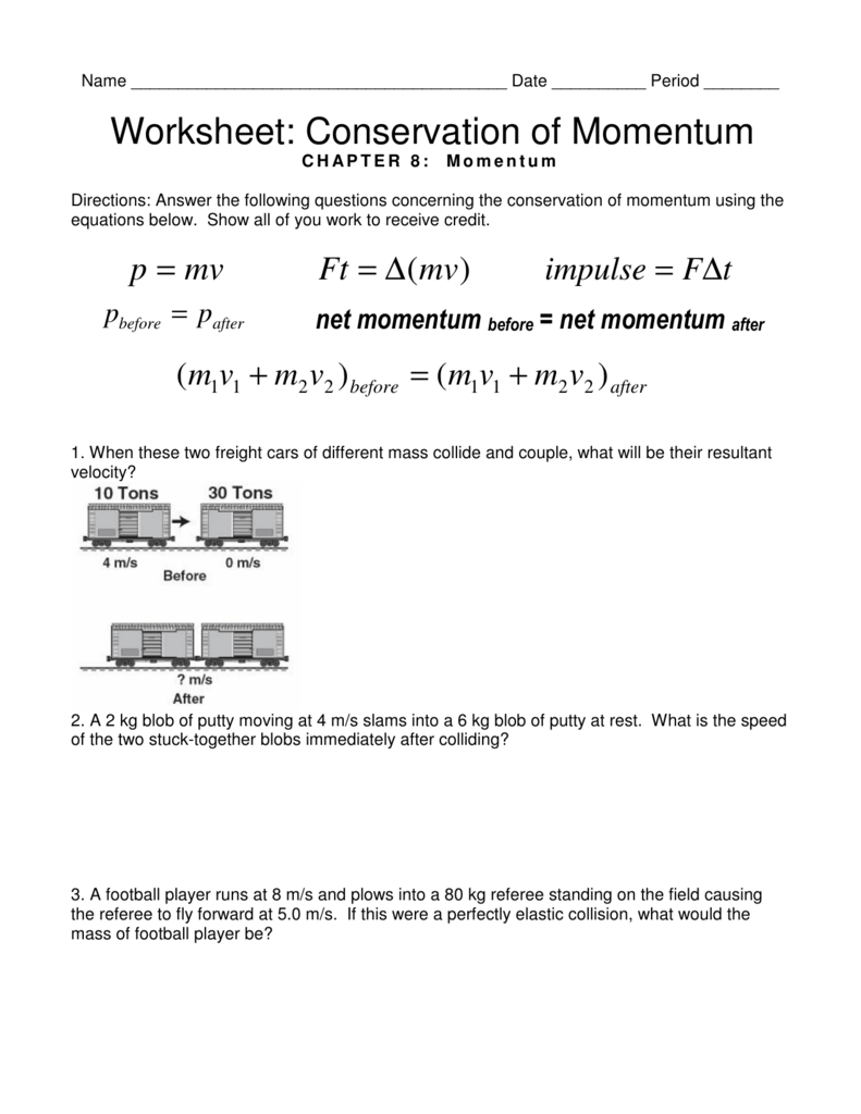 Worksheet Conservation Of Momentum Within Collisions Momentum Worksheet 4 Answers