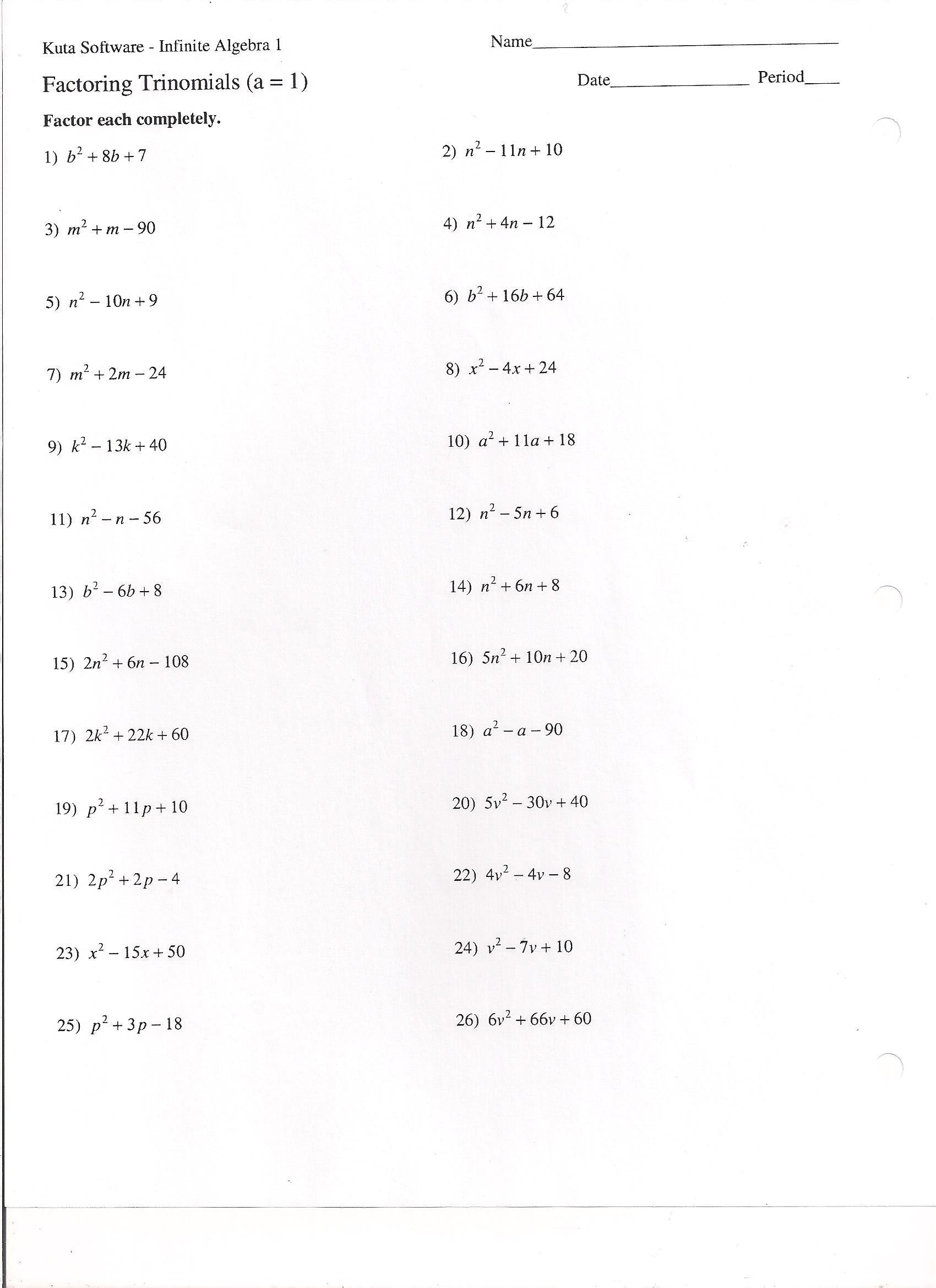 Worksheet Factoring Perfect Sq Factoring Perfect Square Trinomials In Worksheet Factoring Trinomials Answers