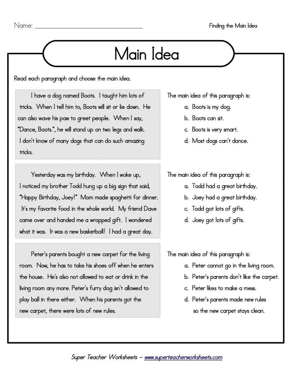 Worksheet Finding The Main Idea Worksheets Printable Th Grade Main Along With 4Th Grade Main Idea Worksheets Multiple Choice