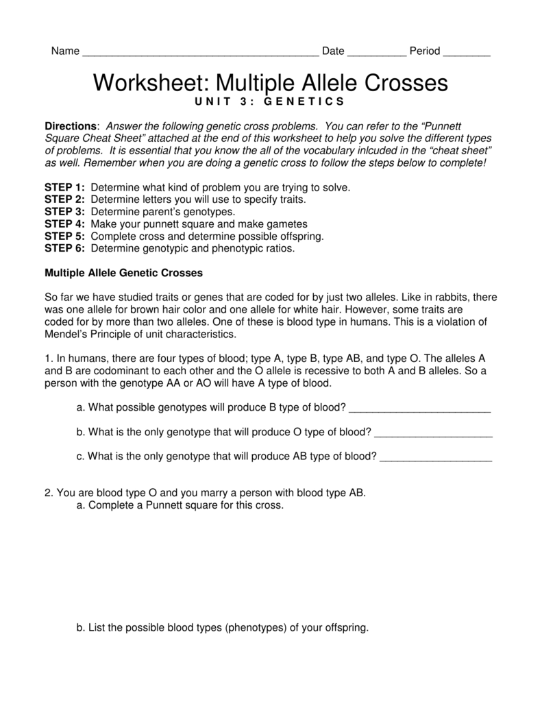 Worksheet Multiple Allele Crosses Regarding Multiple Alleles Blood Type Worksheet Answers
