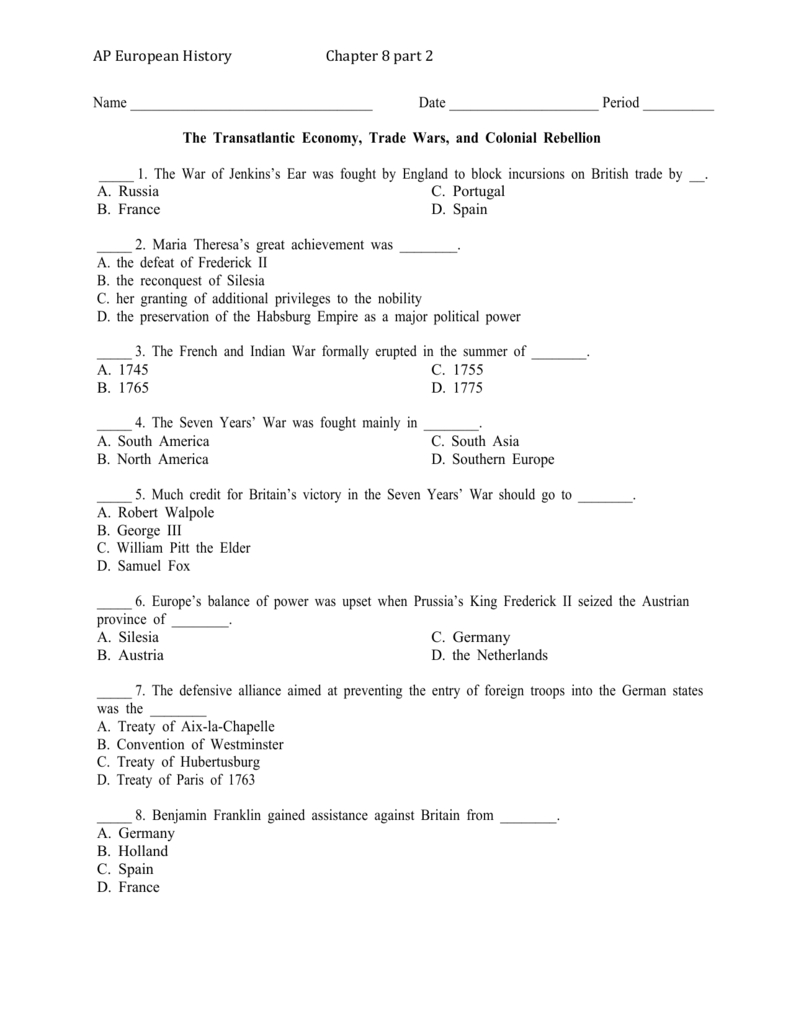 Worksheet Part 2 Within French And Indian War Worksheet