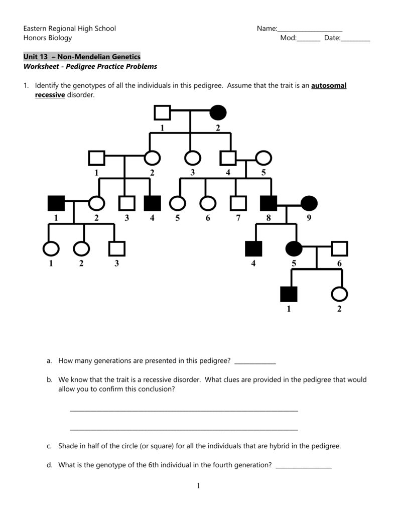 Worksheet  Pedigree Practice Problems For Pedigree Practice Problems Worksheet