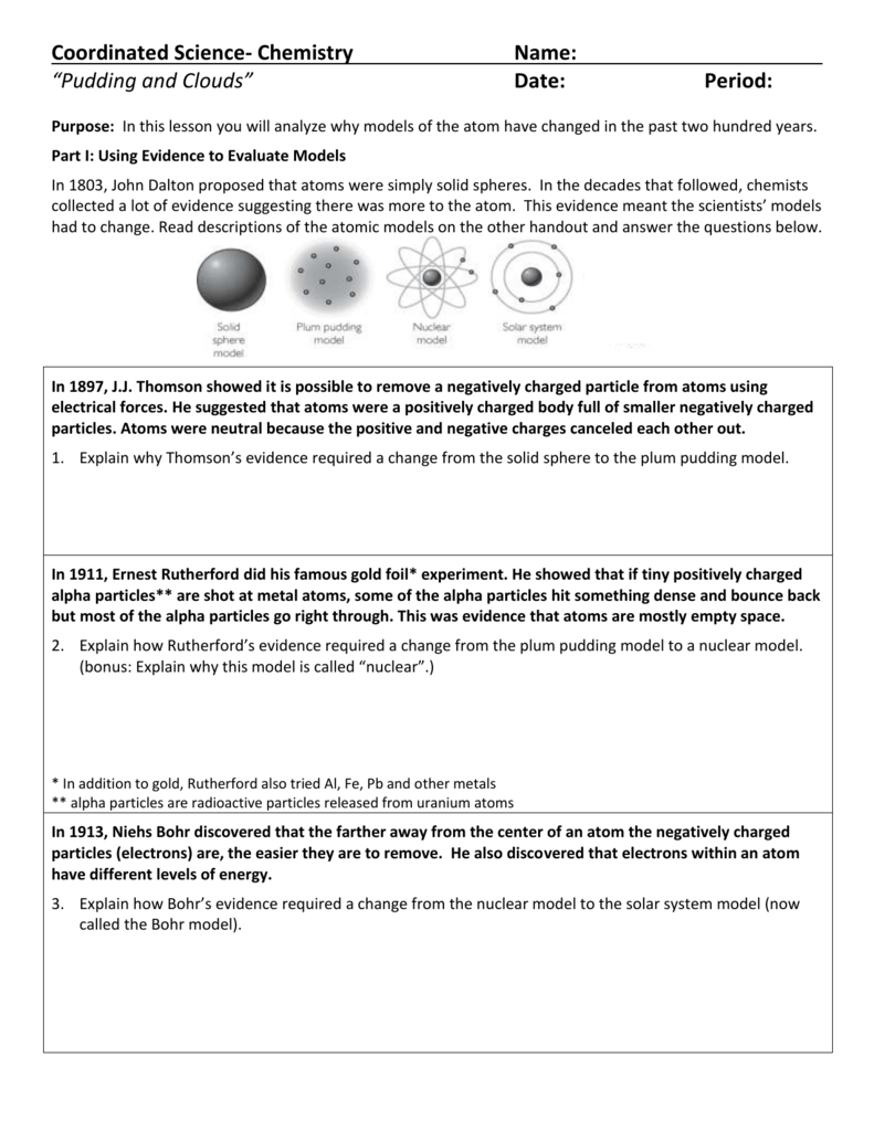 Worksheet Pertaining To Models Of The Atom Worksheet
