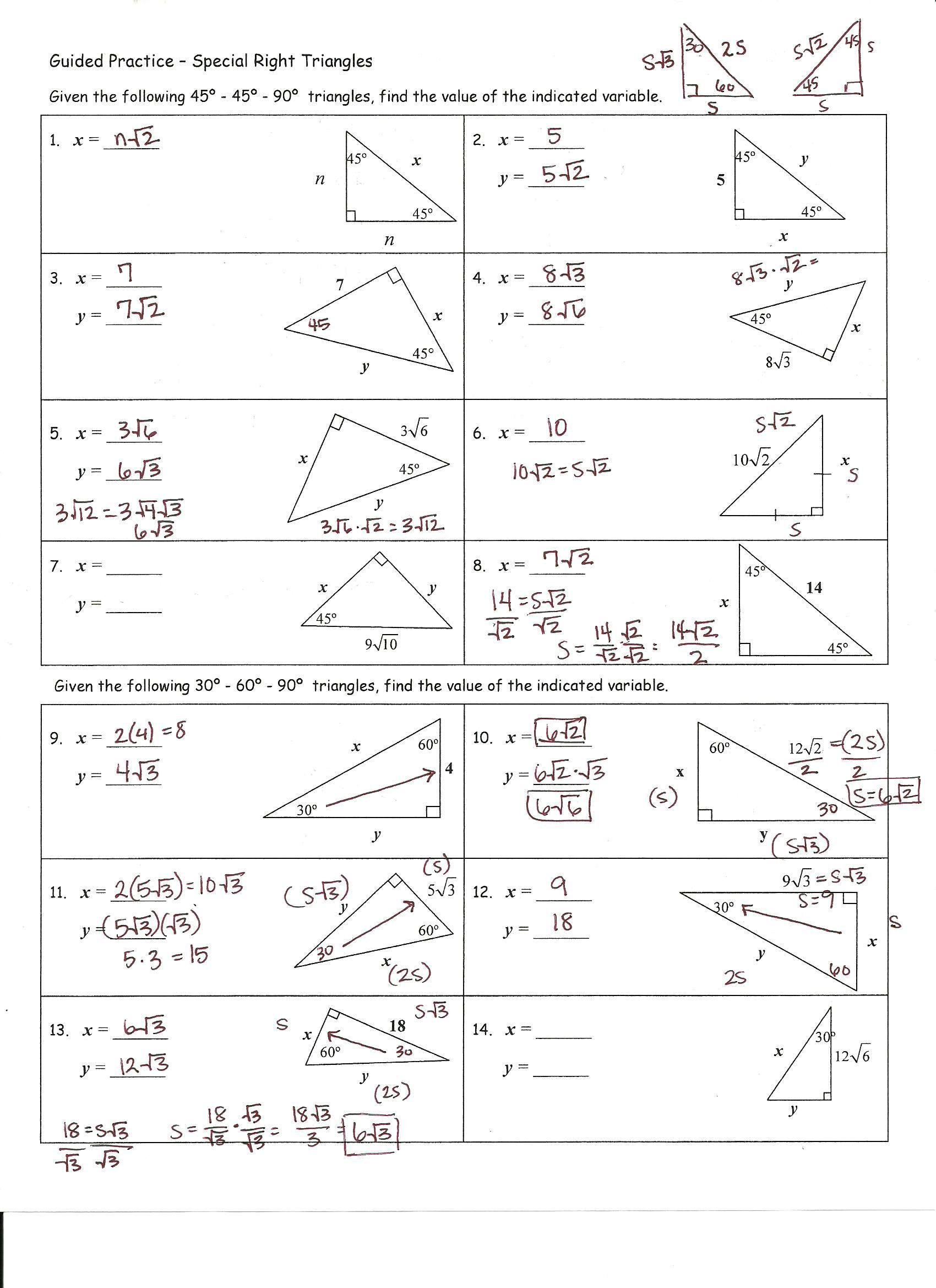 Worksheet Right Triangle Trigonometry Worksheet Problem Solving In Special Right Triangles Worksheet Pdf