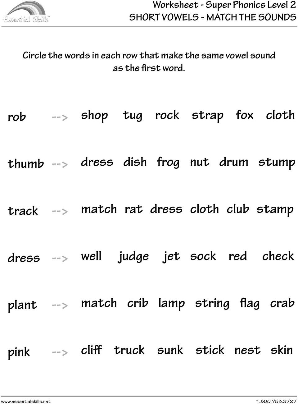Worksheet Set  Super Phonics Level 2  Pdf In Words With The Same Vowel Sound Worksheets