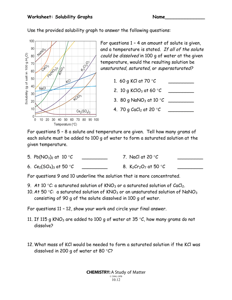 Worksheet Solubility Graphs Name Intended For Chemistry A Study Of Matter Worksheet Answers