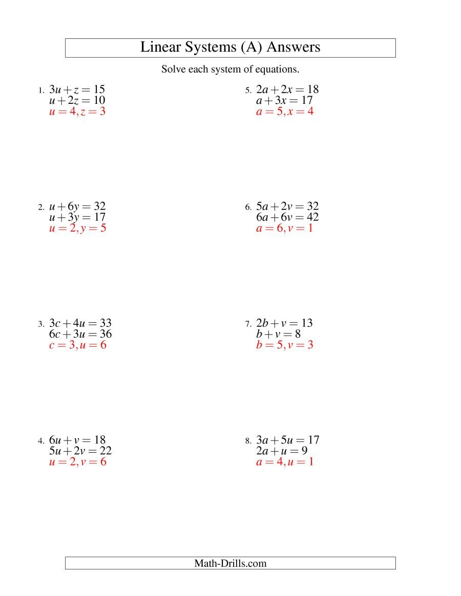 Worksheet Solving Systems Of Equationselimination Worksheet Within Solving Systems Of Linear Equations By Elimination Worksheet Answers