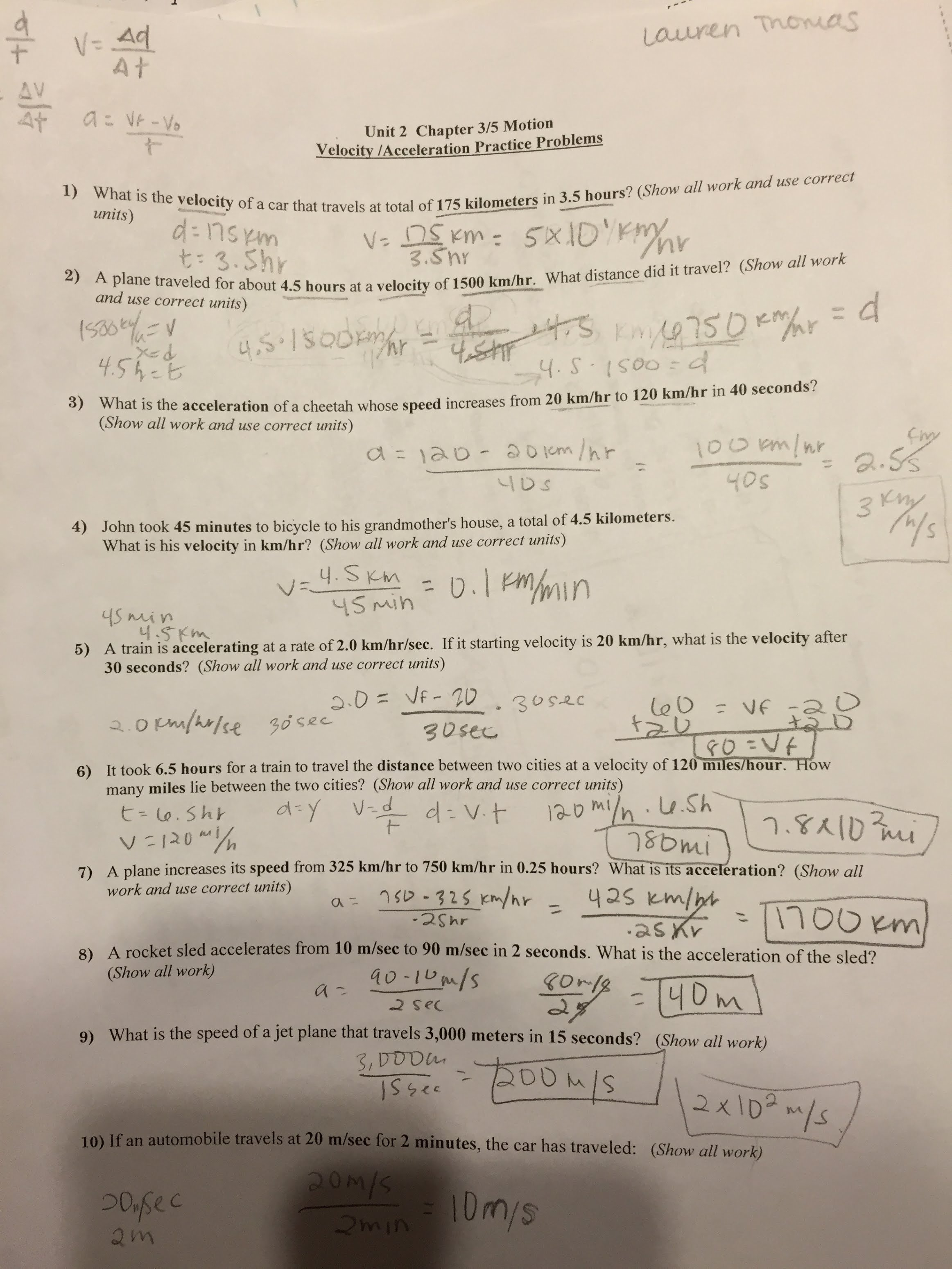 Worksheet Speed Velocity And Acceleration Worksheet S Velocity As Well As Displacement Velocity And Acceleration Worksheet Answers