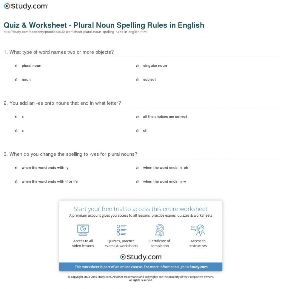 Worksheet Spelling Rules Worksheets Quiz Worksheet Plural Noun Or Spelling Rules Worksheets Pdf