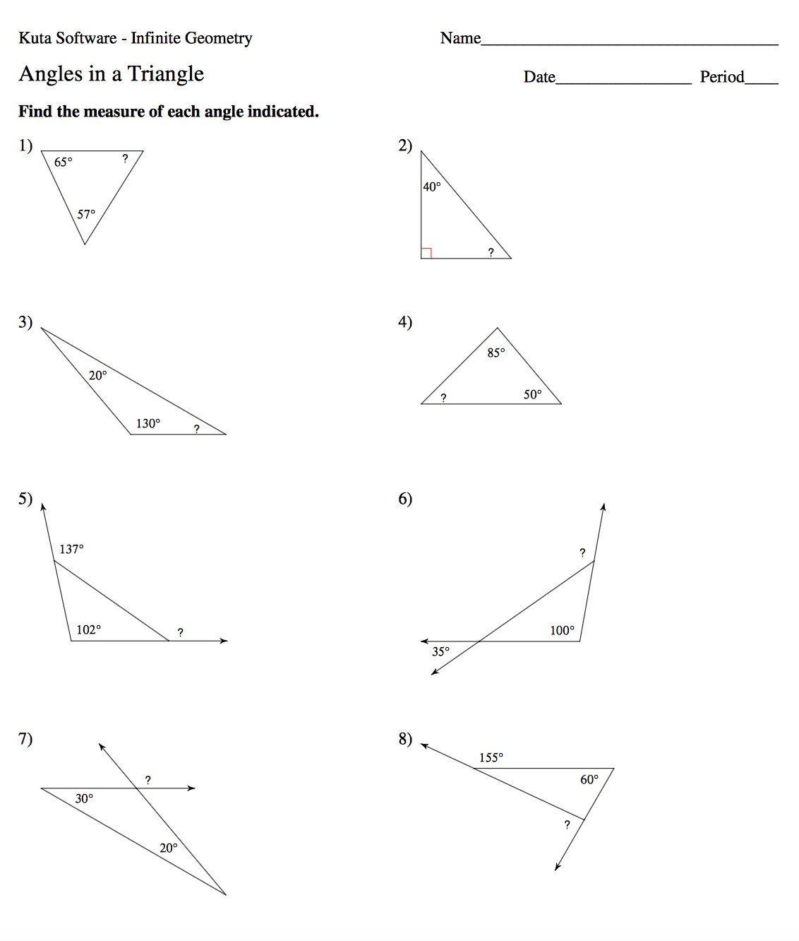 Worksheet Triangle Sum And Exterior Angle Th Triangle Sum And Inside Find The Measure Of Each Angle Indicated Worksheet Answers