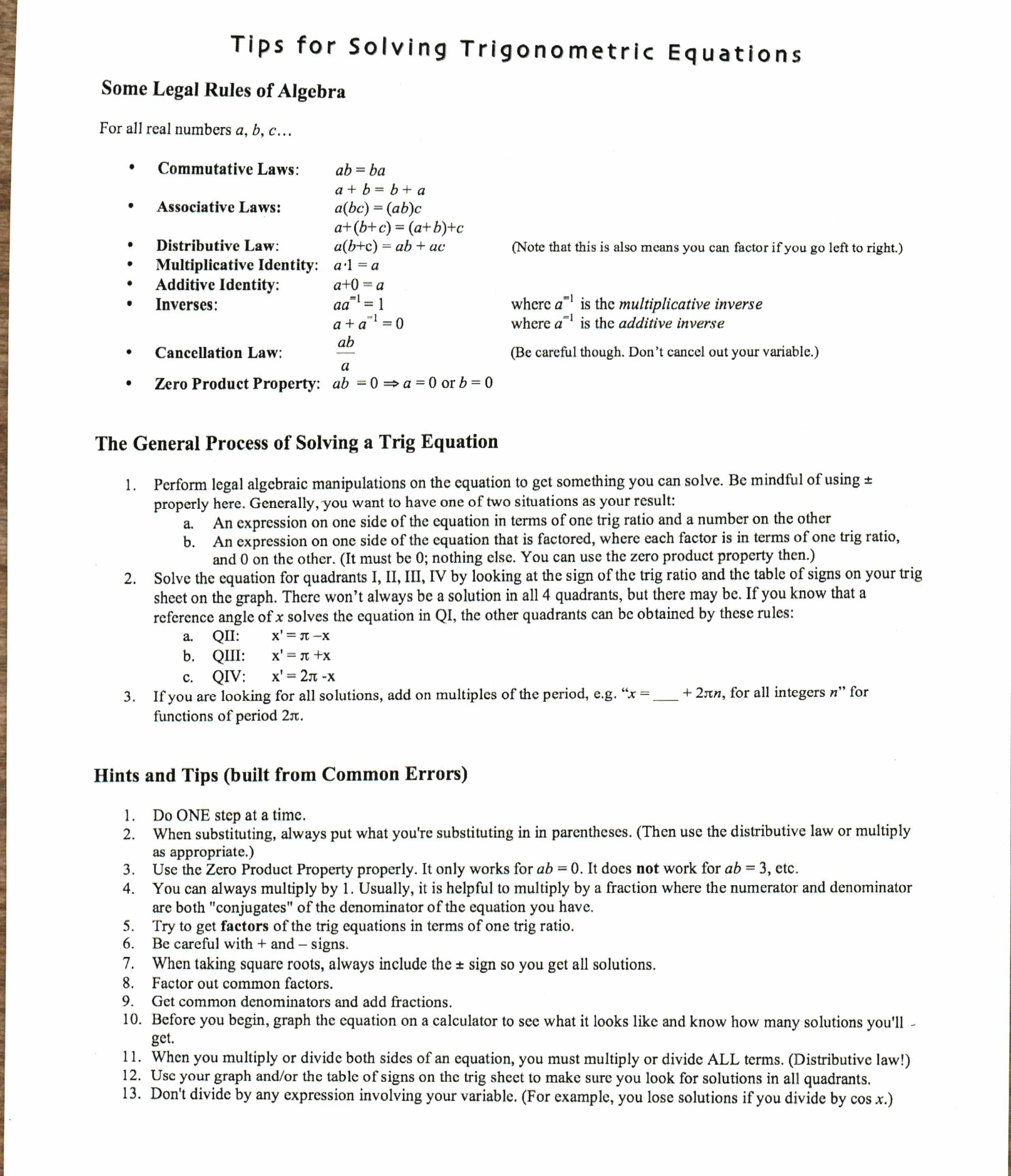 Worksheet Trig Equations Worksheet Quiz Worksheet Solving Intended For Trig Equations Worksheet