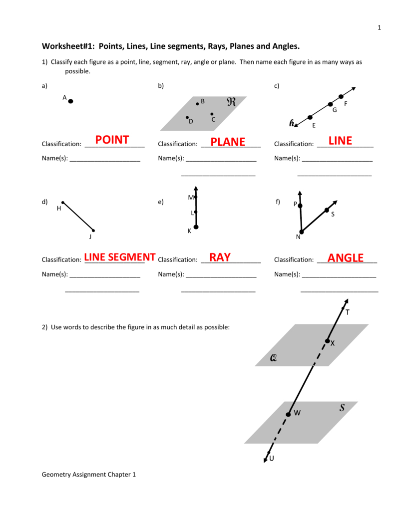 Worksheet1 Points Lines Line Segments Rays Planes And Angles Intended For 1 1 Points Lines And Planes Worksheet Answers