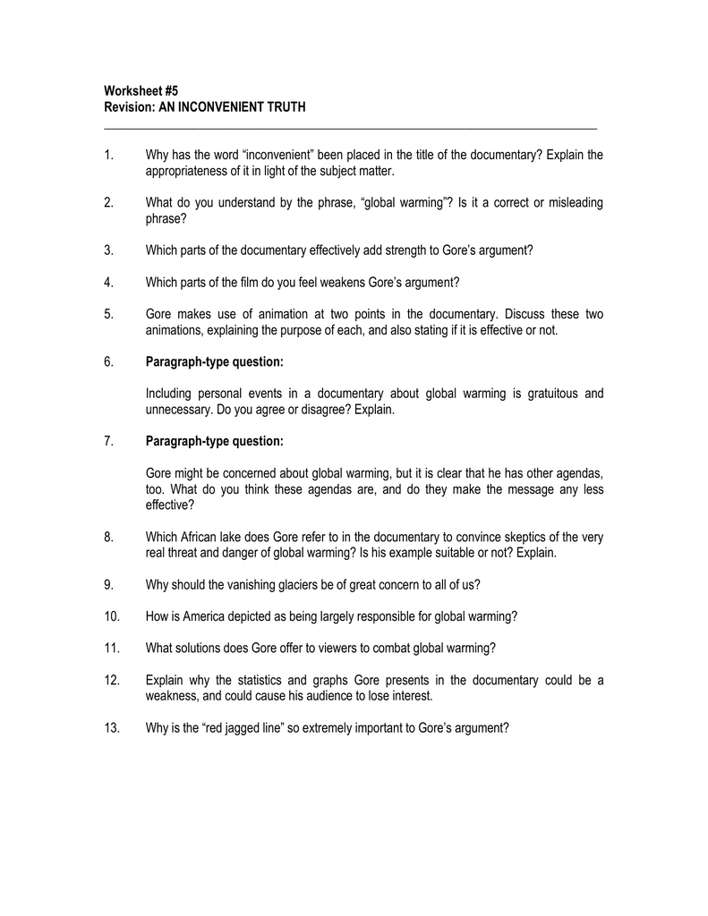 Worksheet5 Post Watching Part 2 Review Questions Intended For The Truth Of The Matter Worksheet Answers