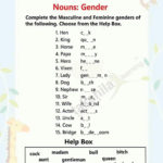 Worksheets For Class 2 English Nouns Gendertakshila Learning As Well As Gender Of Nouns In Spanish Worksheet