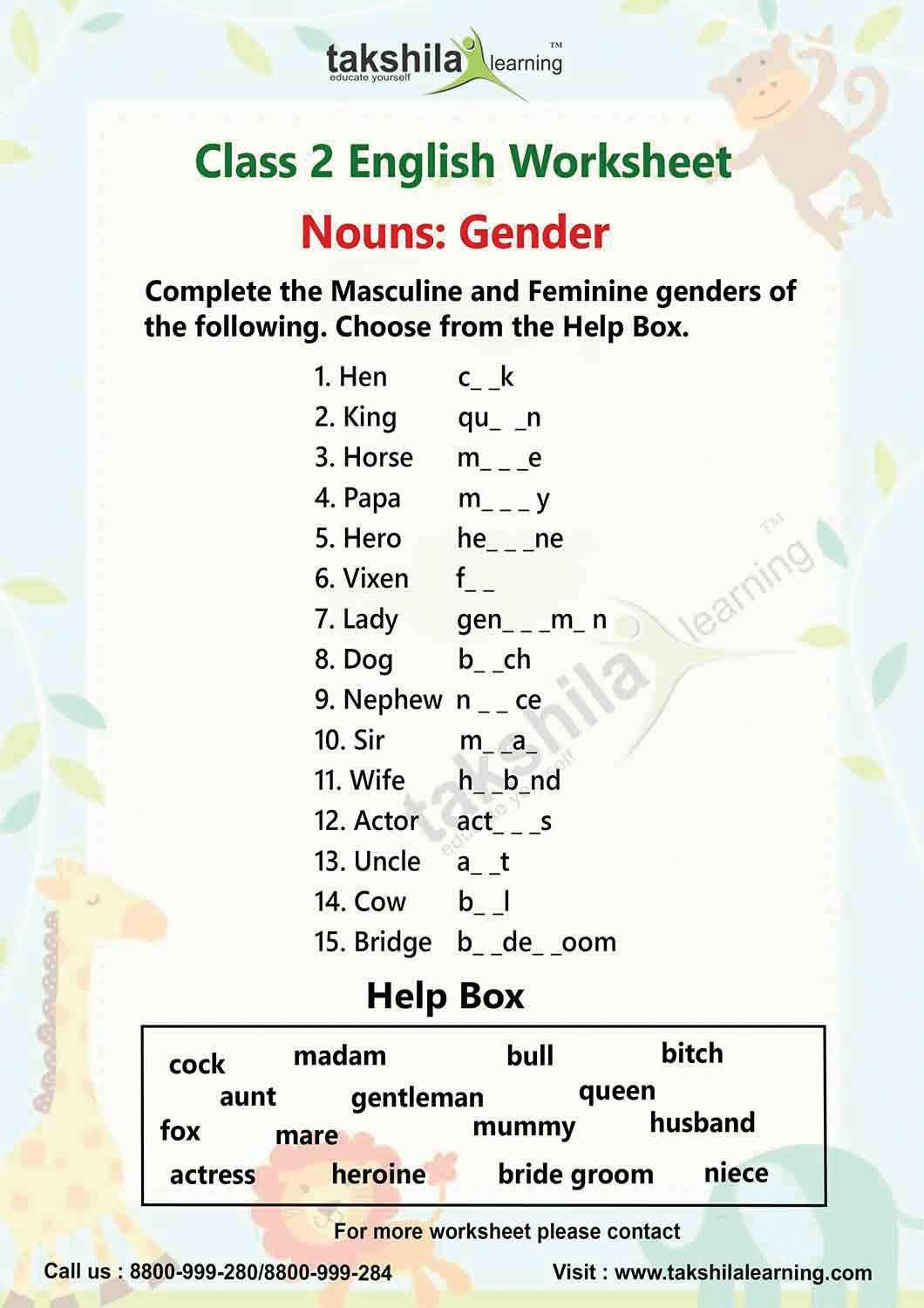 Worksheets For Class 2 English Nouns Gendertakshila Learning With Teacher039S Discovery Spanish Worksheets Answers