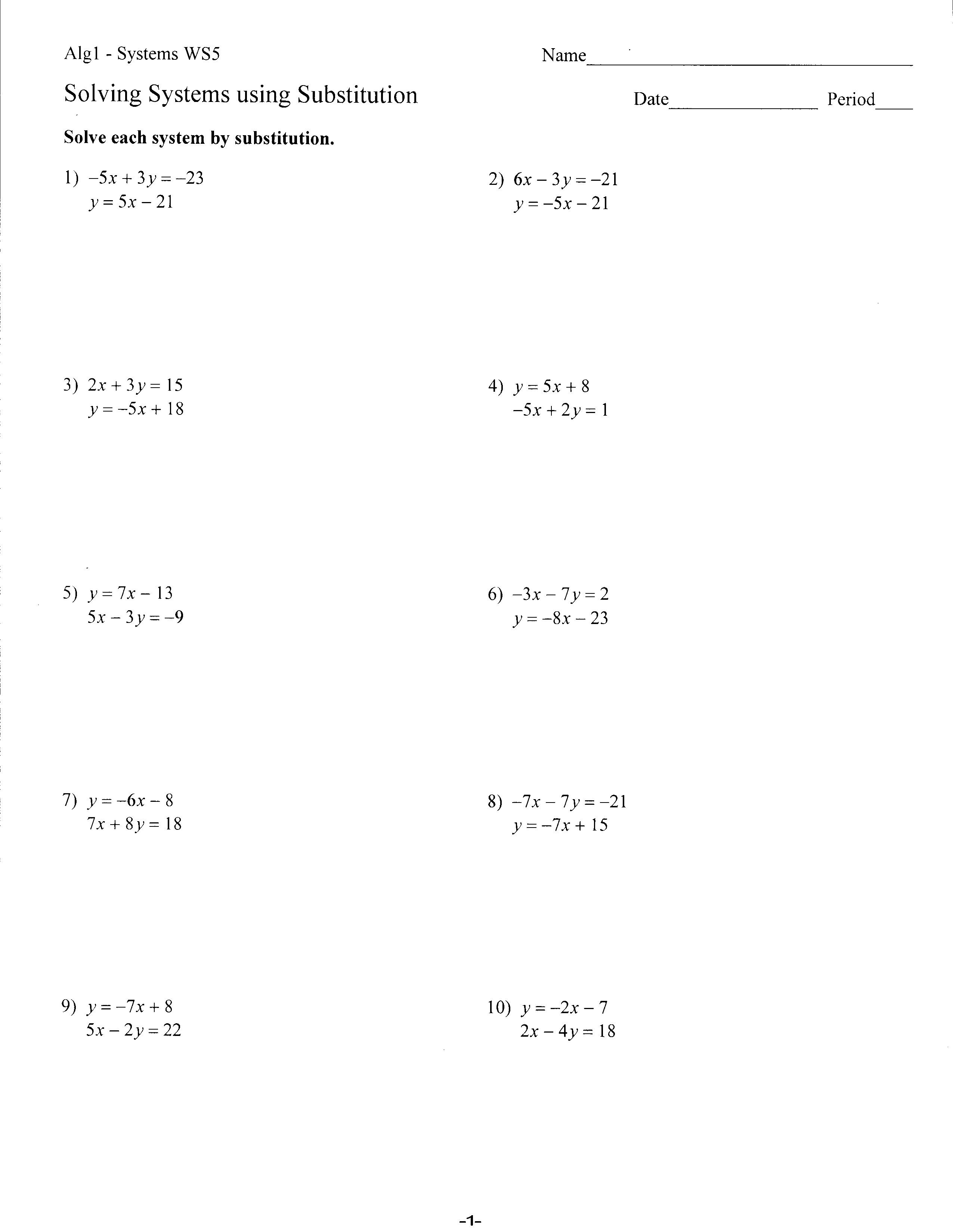 Worksheets  Mrs Lay's Webpage 201112 In Solving Systems By Substitution Worksheet