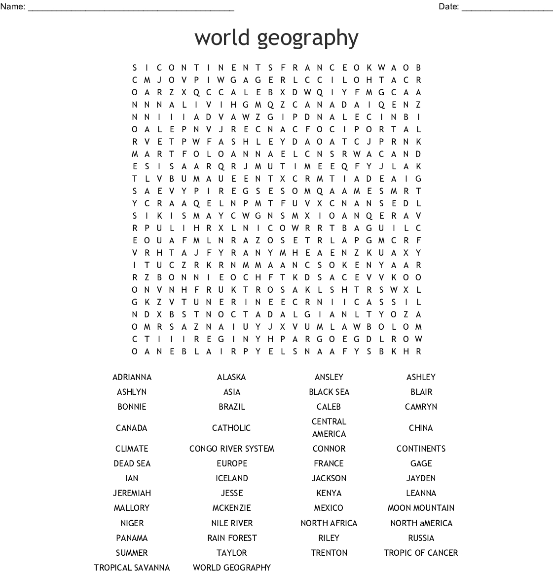 World Geography Word Search  Wordmint Pertaining To Glencoe World Geography Worksheet Answers