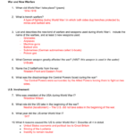 World War I Quiz 2 Study Guide Warfare Us Involvement In Wwi Or World War 1 And Its Aftermath Worksheet Answers