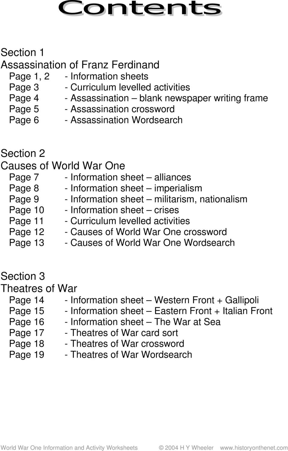 World War One Information And Activity Worksheets  Pdf Within World War 2 Worksheets With Answers