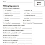 Writing Expressions  Teachervision Regarding 6Th Grade Algebraic Expressions Worksheets