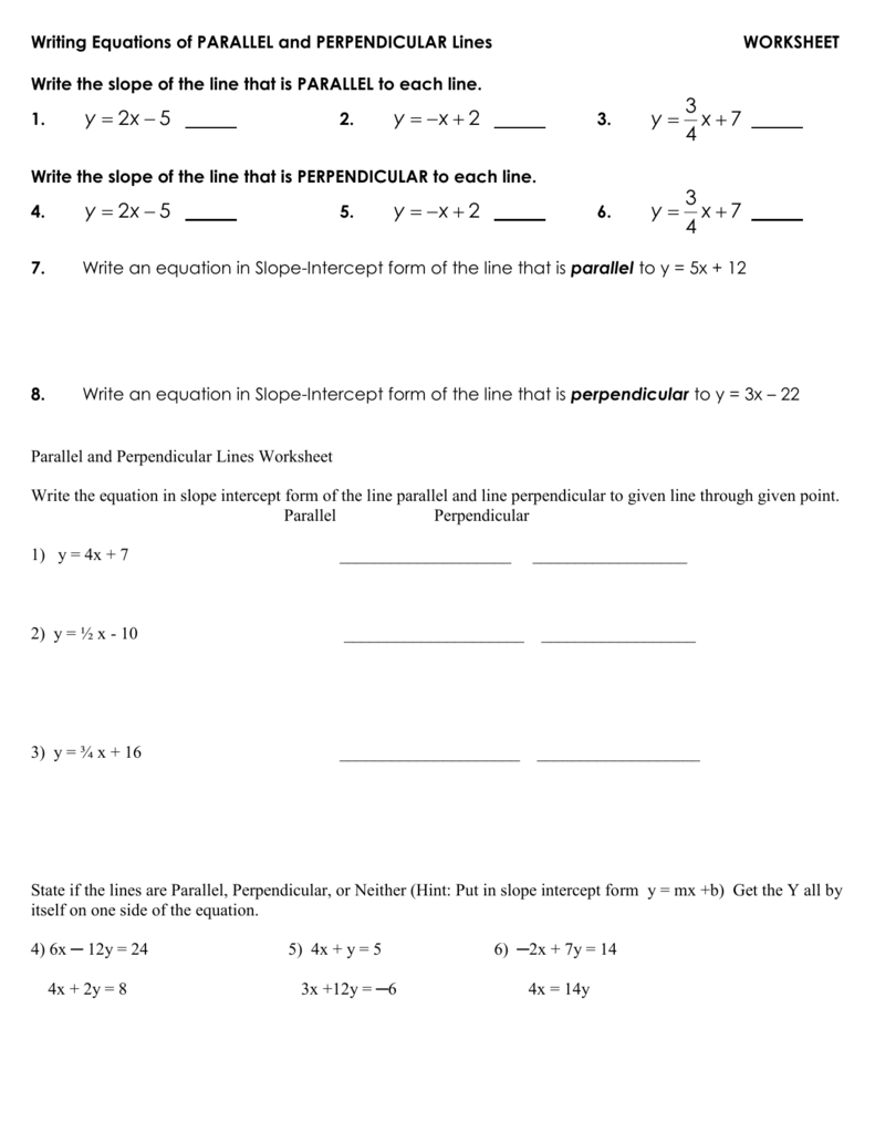 Writing Linear Equations In Slope With Writing Linear Equations Worksheet