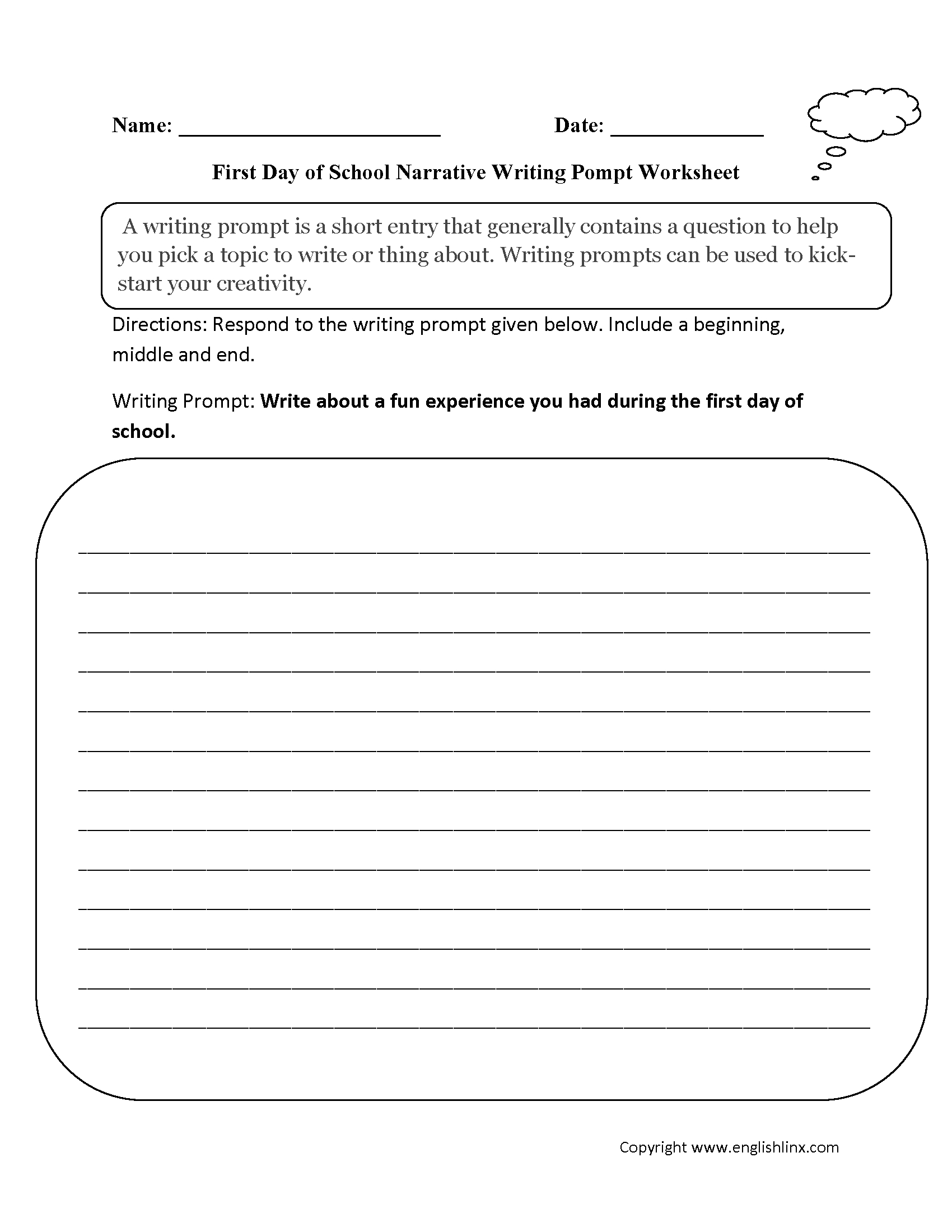 Writing Prompts Worksheets  Narrative Writing Prompts Worksheets For 4Th Grade Creative Writing Worksheets