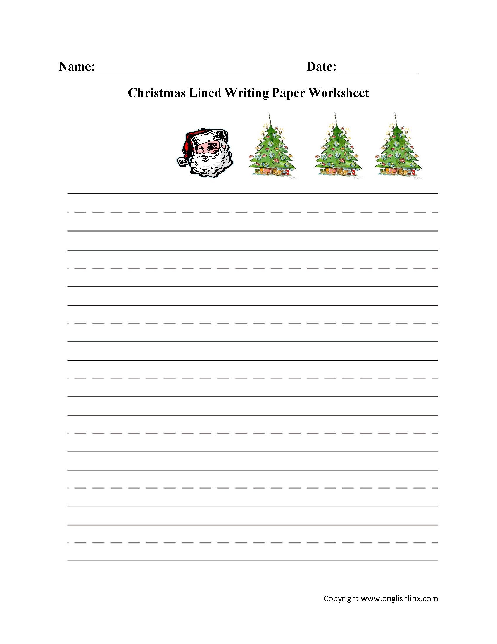 Writing Worksheets  Lined Writing Paper Worksheets For Christmas Handwriting Worksheets