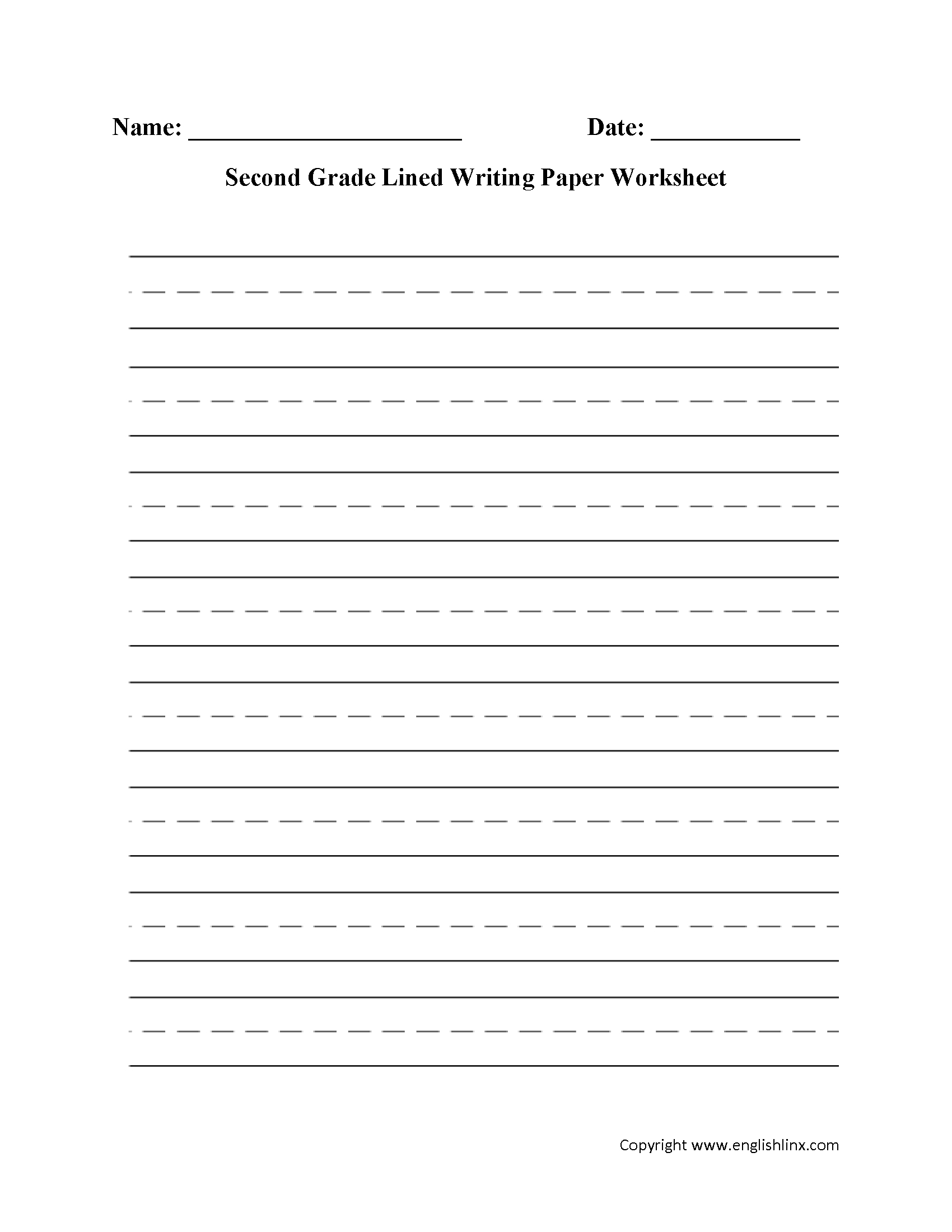 Writing Worksheets  Lined Writing Paper Worksheets In 2Nd Grade Writing Worksheets