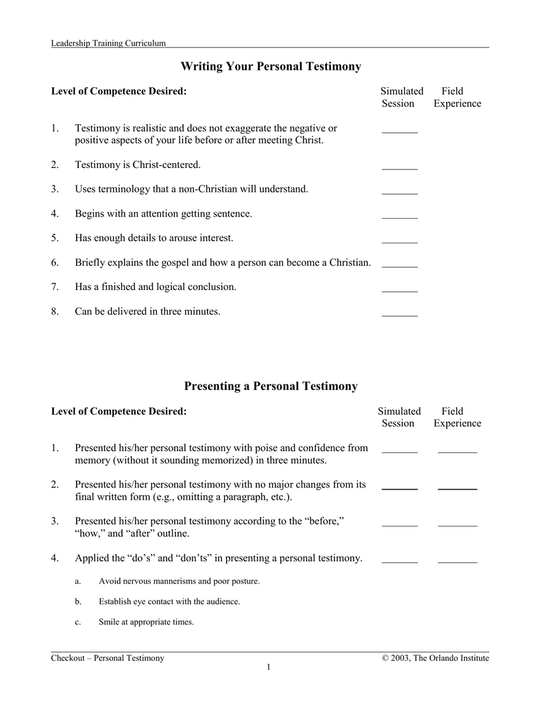 Writing Your Personal Testimony With Regard To Personal Testimony Worksheet