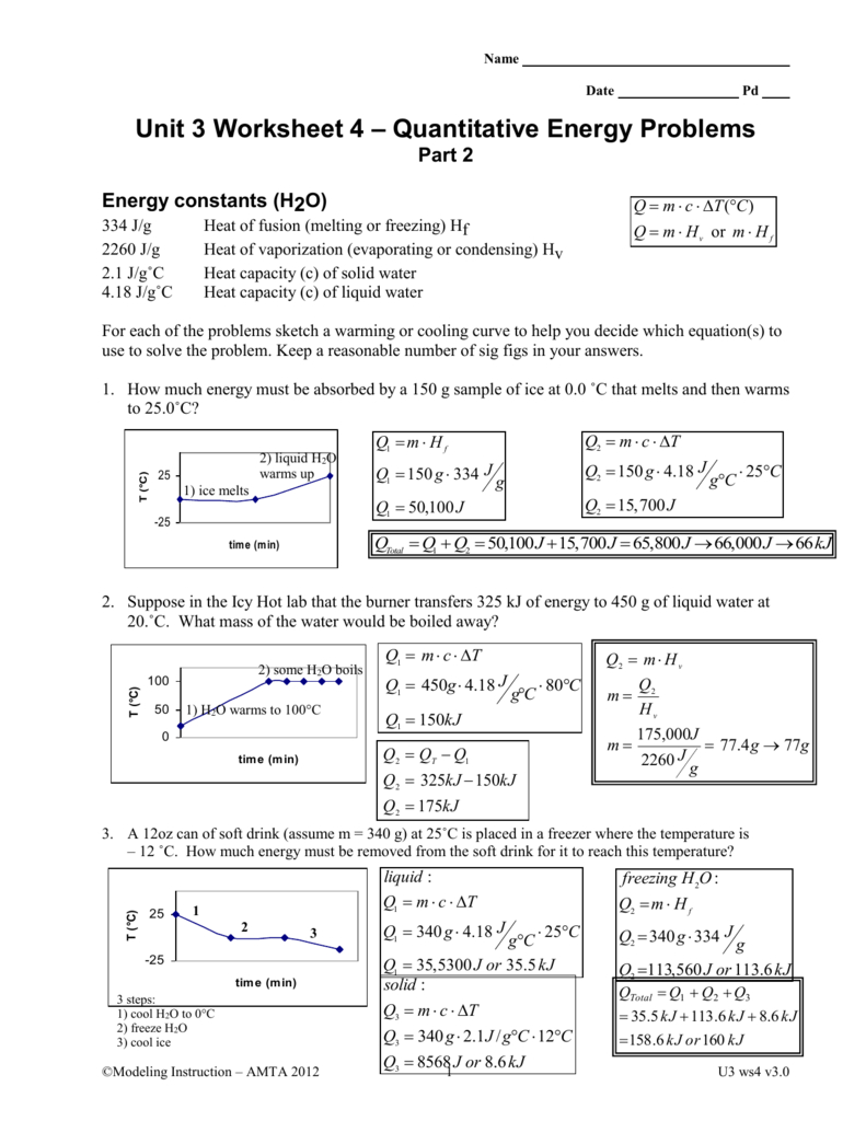 Ws 4 Quantitative Energy 2 Key Intended For Unit 3 Worksheet 2 Chemistry Answers