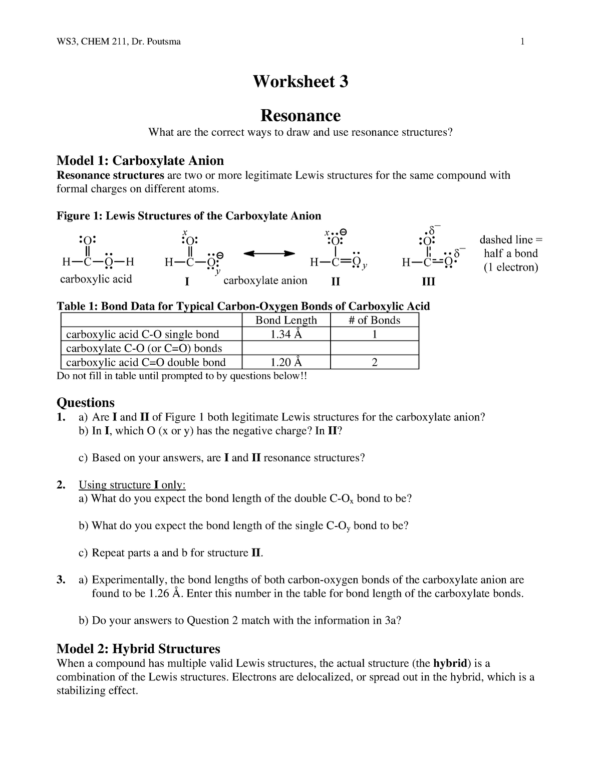 Ws3 Resonance Structures  Chem 211 Organic Chemistry Lecture  Studocu Along With Lewis Structures Part 1 Chem Worksheet 9 4 Answers